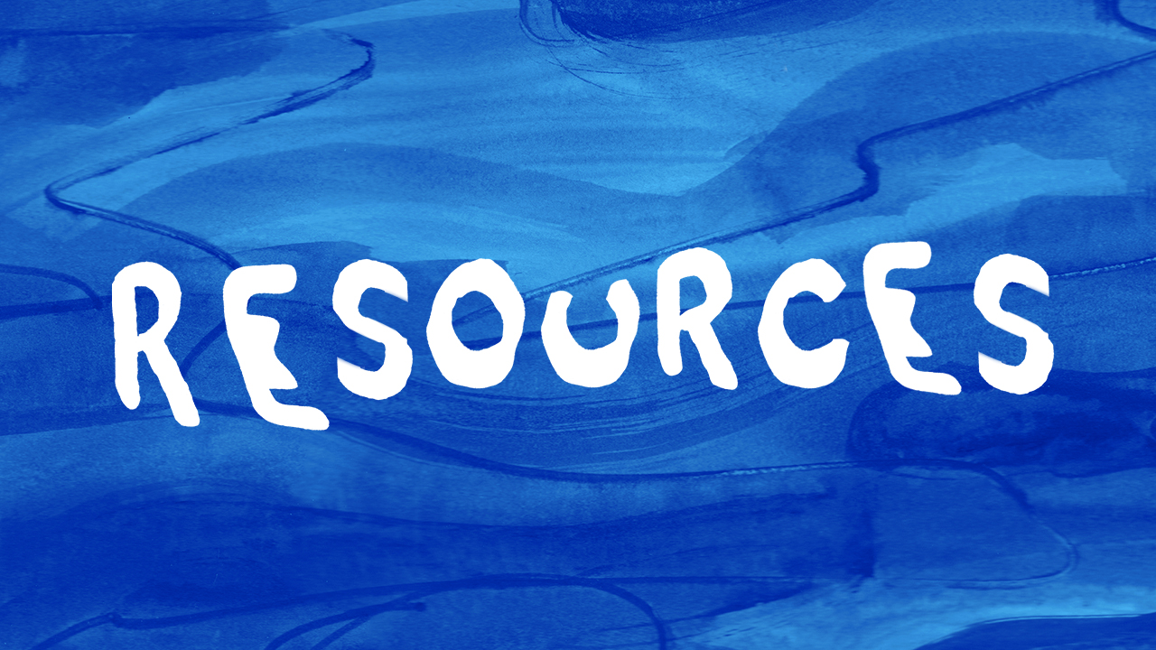 Blue illustration with the word Resources written
