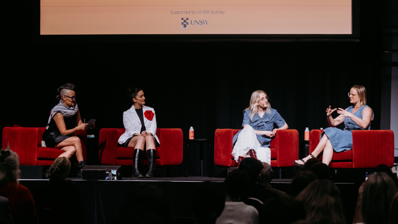 Host Yumi Stynes in conversation with Lucinda Price, Rebecca Reynolds and Chloe Elisabeth Wilson.