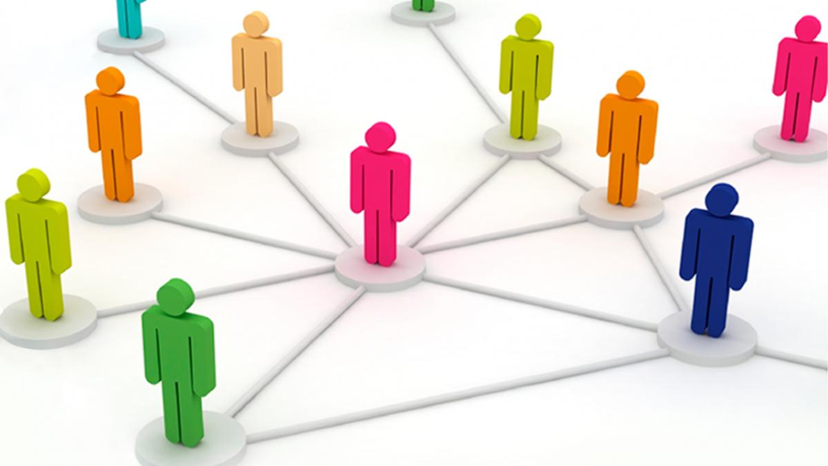 Coloured people icons connected by lines