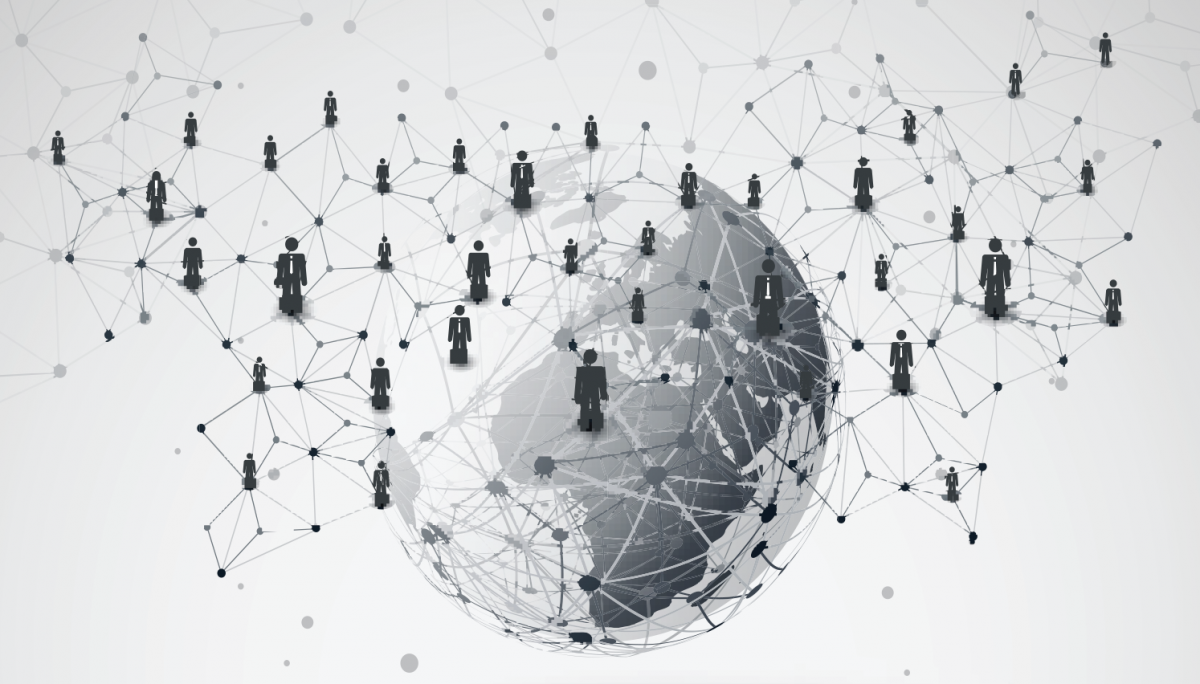 graphic image of a globe with data links around it