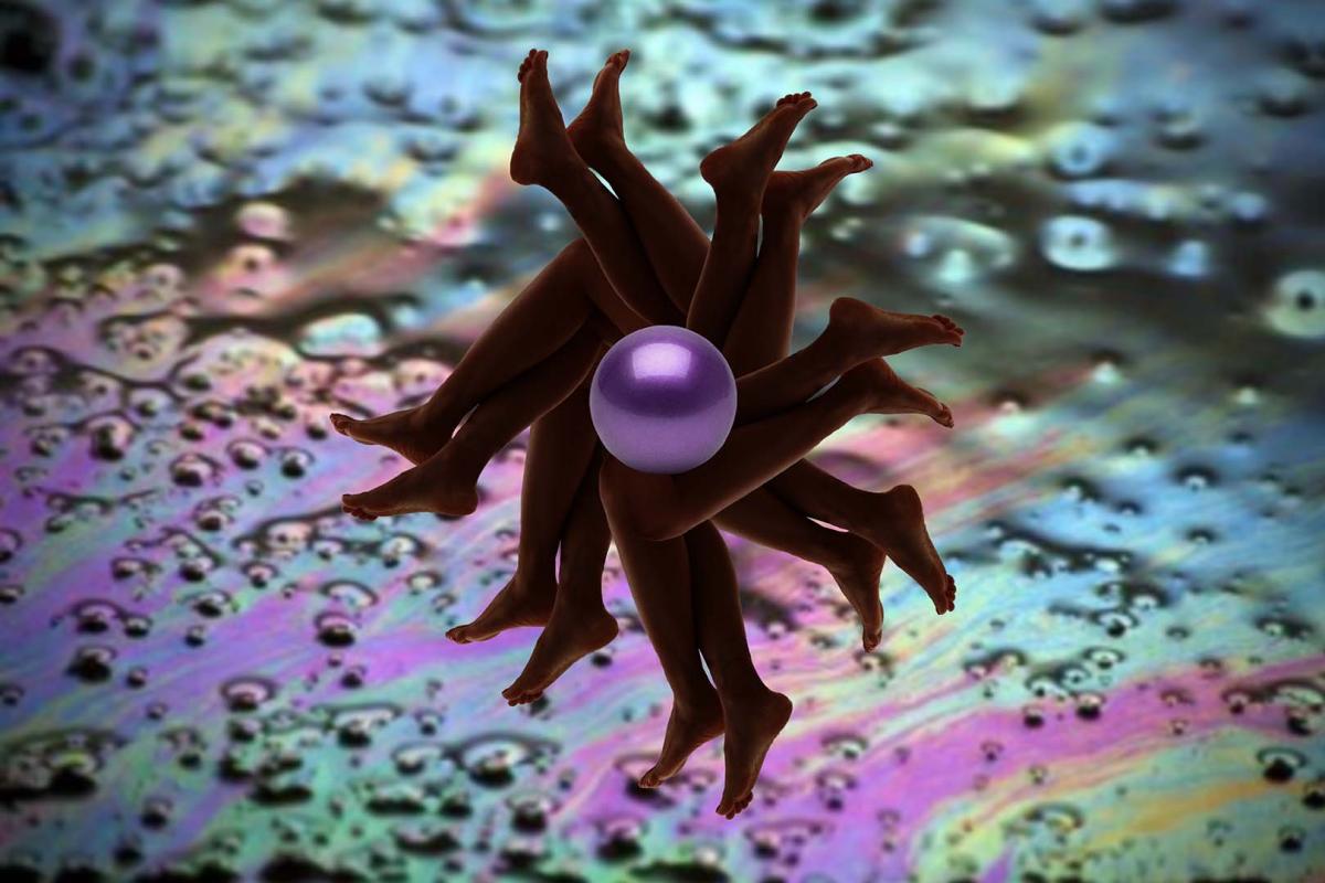 Image: Monira AL QADIRI, Senegal/Kuwait b.1983, DIVER (production still) 2018. Four-channel video projection: 4:3, colour, sound. Commissioned for APT9. Image courtesy the artist.